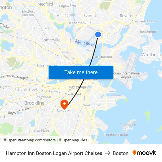 Hampton Inn Boston Logan Airport Chelsea to Boston map
