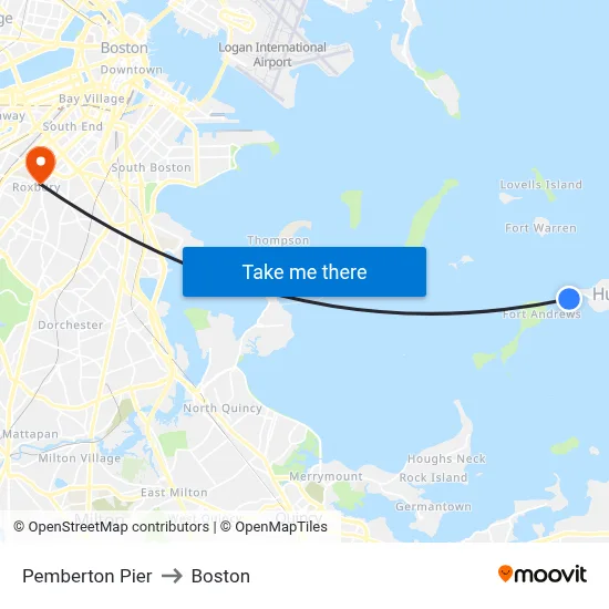 Pemberton Pier to Boston map