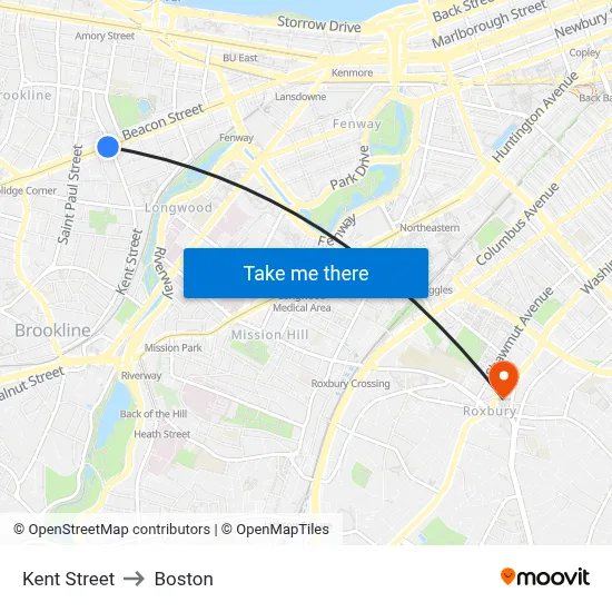 Kent Street to Boston map
