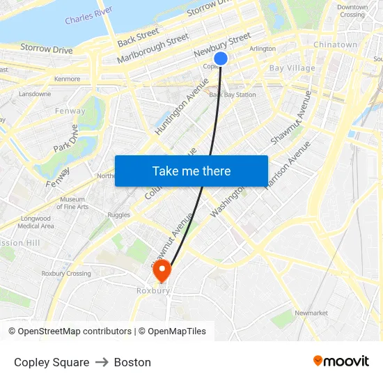 Copley Square to Boston map