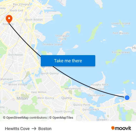 Hewitts Cove to Boston map