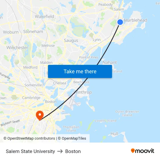 Salem State University to Boston map