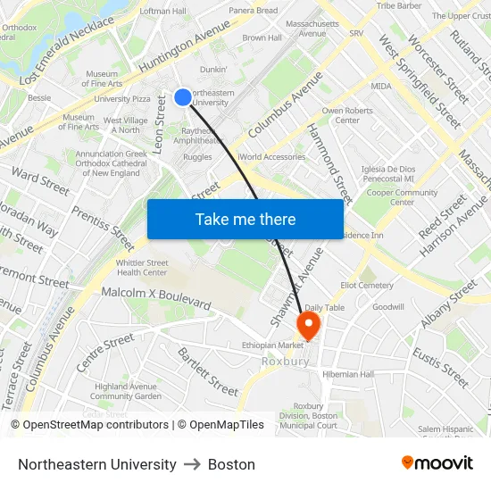 Northeastern University to Boston map