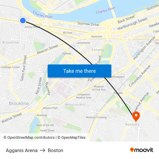 Agganis Arena to Boston map