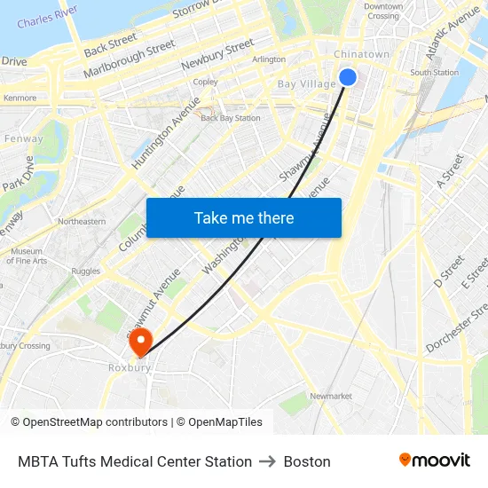 MBTA Tufts Medical Center Station to Boston map