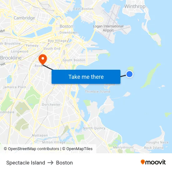 Spectacle Island to Boston map