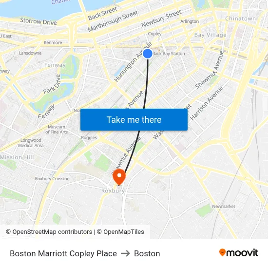 Boston Marriott Copley Place to Boston map