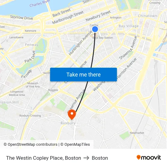 The Westin Copley Place, Boston to Boston map