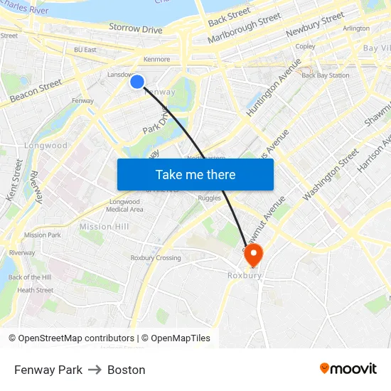 Fenway Park to Boston map