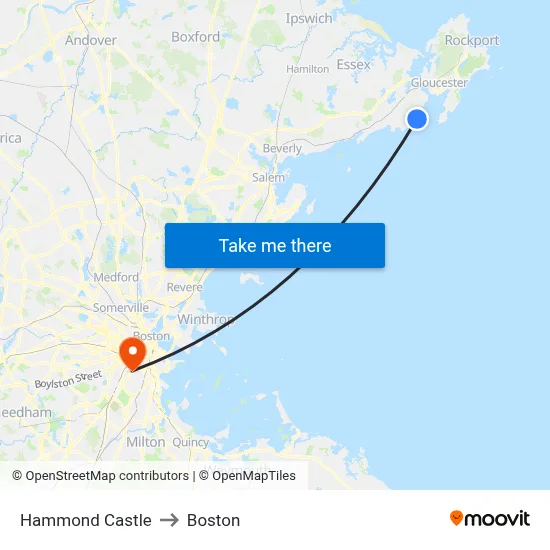Hammond Castle to Boston map