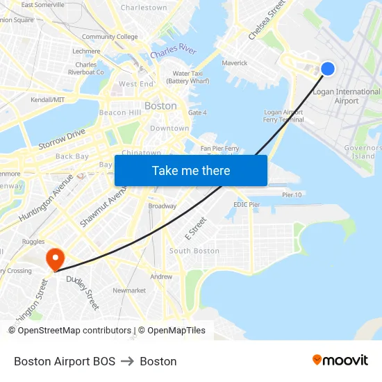 Boston Airport BOS to Boston map