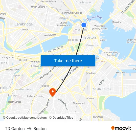TD Garden to Boston map
