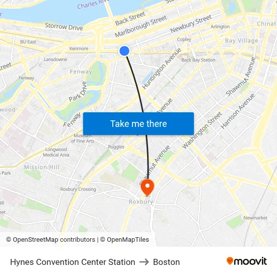 Hynes Convention Center Station to Boston map