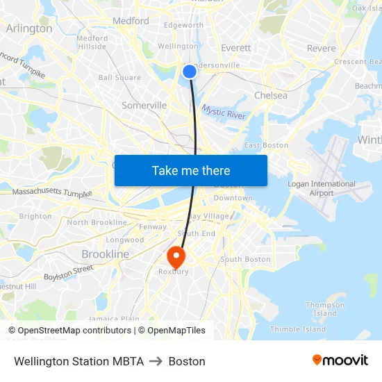 Wellington Station MBTA to Boston map