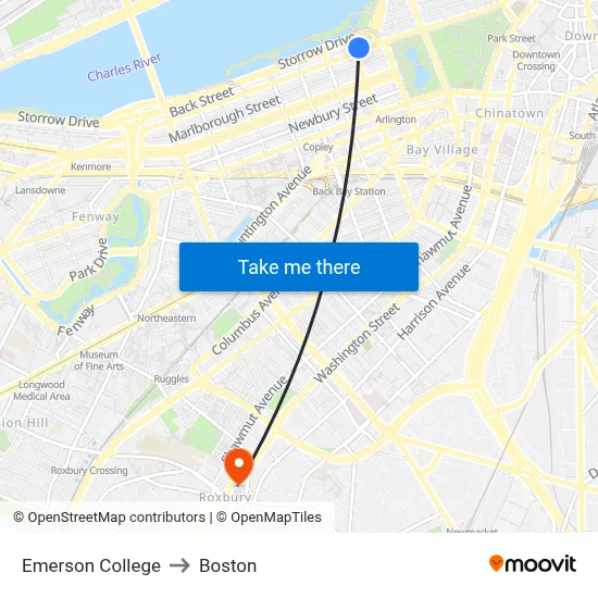 Emerson College to Boston map