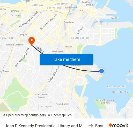 John F Kennedy Presidential Library and Museum to Boston map