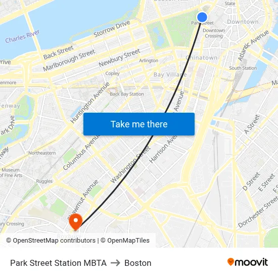 Park Street Station MBTA to Boston map