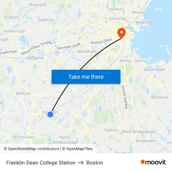 Franklin Dean College Station to Boston map