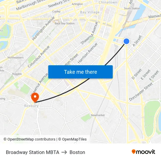 Broadway Station MBTA to Boston map