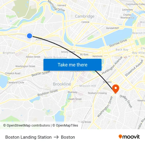 Boston Landing Station to Boston map