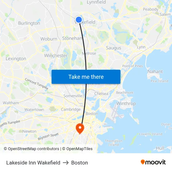Lakeside Inn Wakefield to Boston map