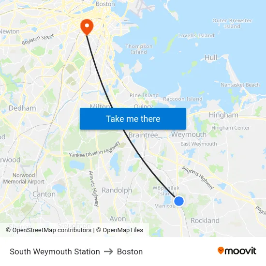 South Weymouth Station to Boston map