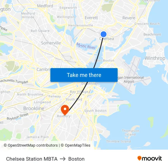 Chelsea Station MBTA to Boston map
