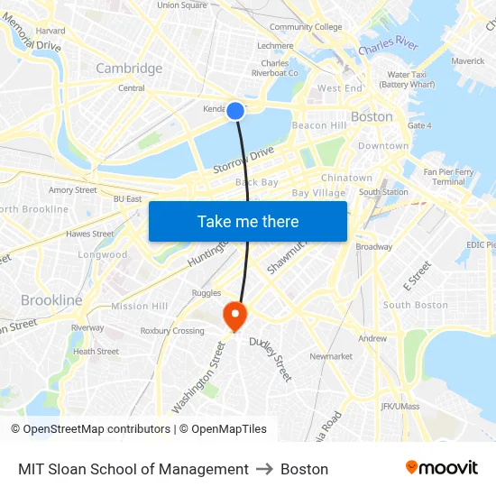 MIT Sloan School of Management to Boston map