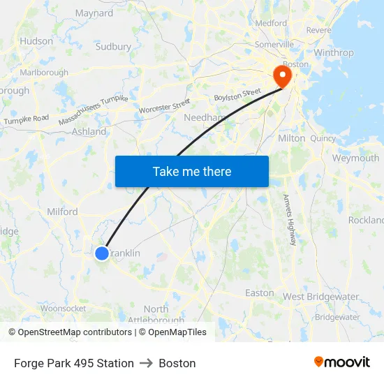 Forge Park 495 Station to Boston map