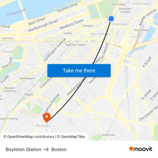 Boylston Station to Boston map