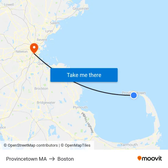 Provincetown MA to Boston map