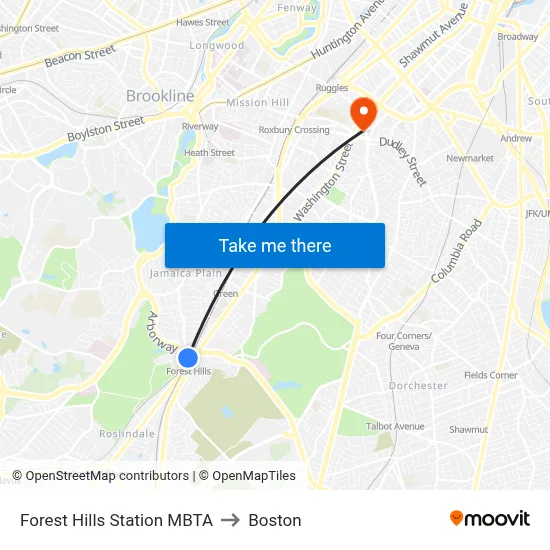Forest Hills Station MBTA to Boston map