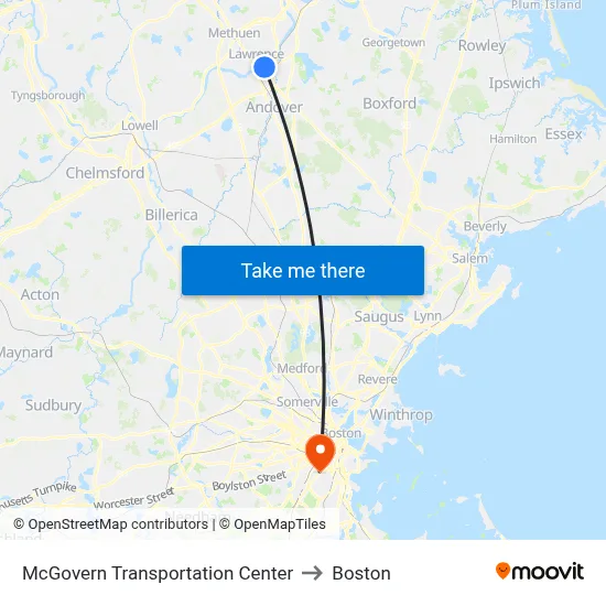 McGovern Transportation Center to Boston map