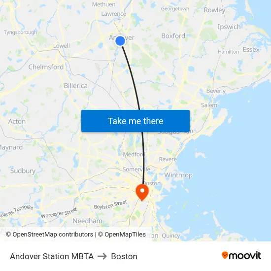 Andover Station MBTA to Boston map
