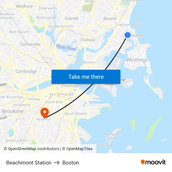 Beachmont Station to Boston map