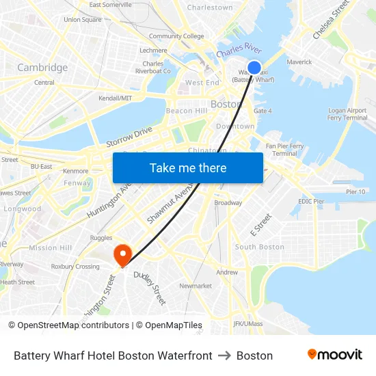 Battery Wharf Hotel Boston Waterfront to Boston map