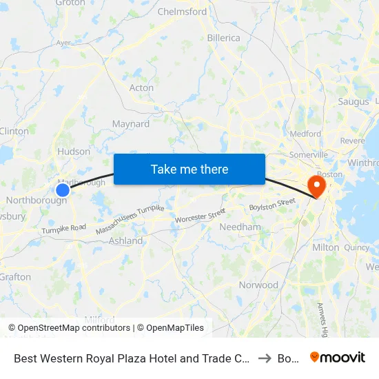 Best Western Royal Plaza Hotel and Trade Center Marlborough to Boston map