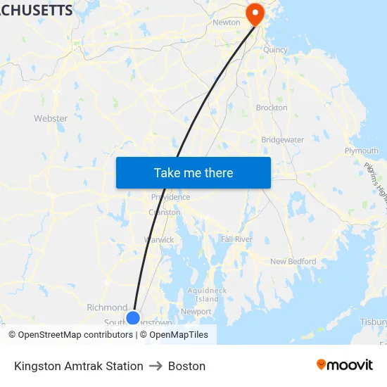Kingston Amtrak Station to Boston map