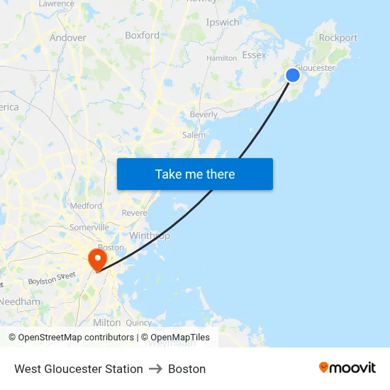 West Gloucester Station to Boston map