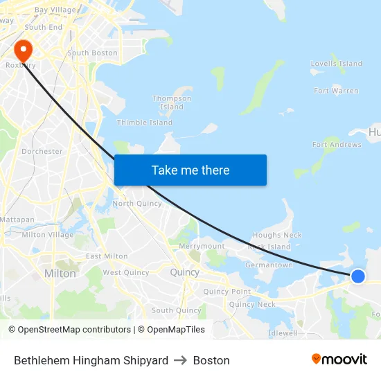 Bethlehem Hingham Shipyard to Boston map