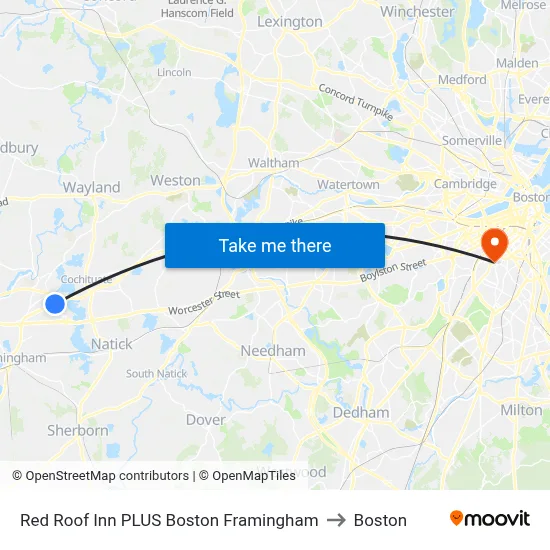 Red Roof Inn PLUS Boston Framingham to Boston map