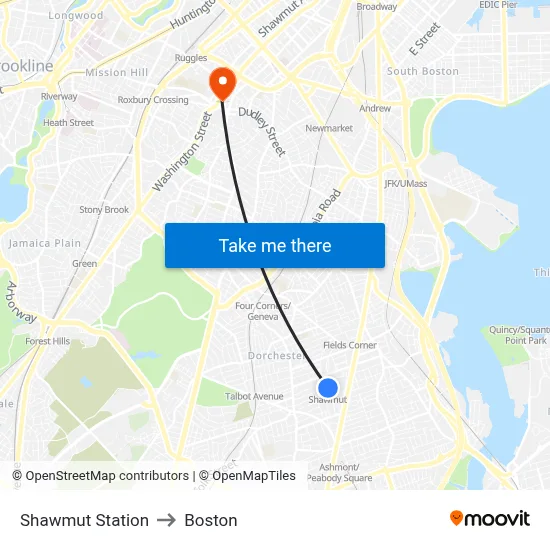 Shawmut Station to Boston map