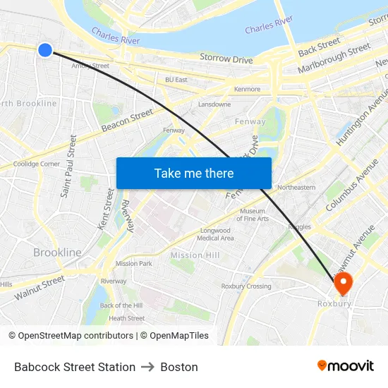 Babcock Street Station to Boston map