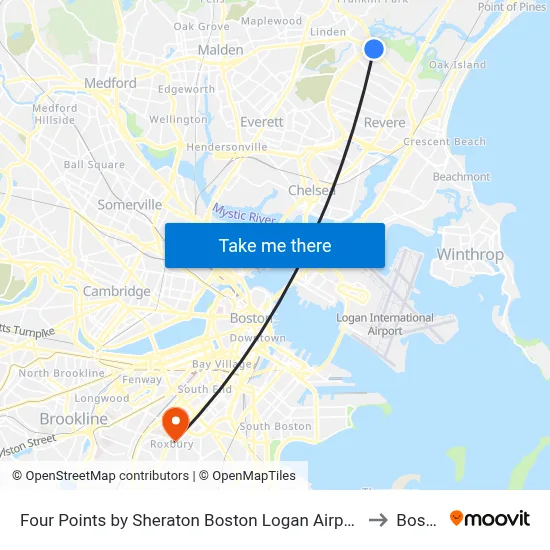 Four Points by Sheraton Boston Logan Airport Revere to Boston map