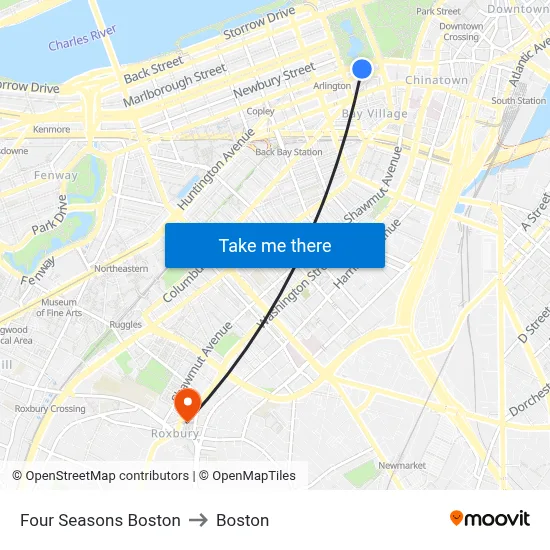 Four Seasons Boston to Boston map