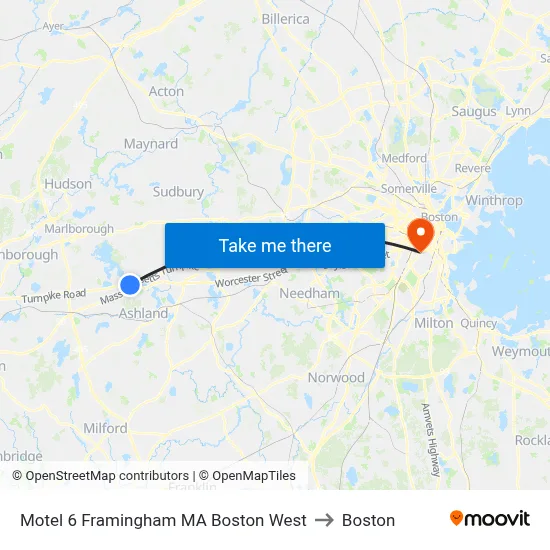 Motel 6 Framingham MA Boston West to Boston map