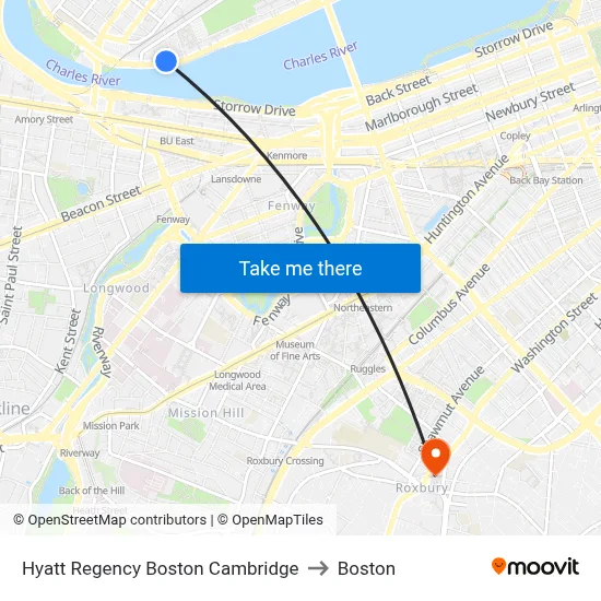 Hyatt Regency Boston Cambridge to Boston map