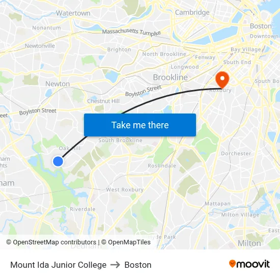 Mount Ida Junior College to Boston map