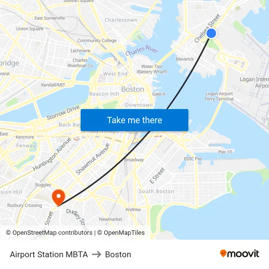 Airport Station MBTA to Boston map