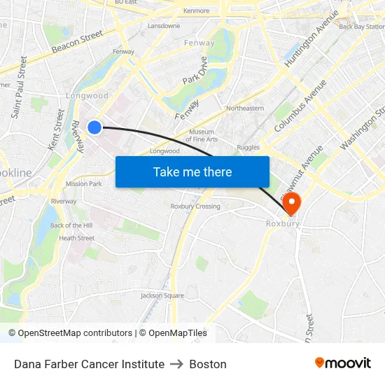 Dana Farber Cancer Institute to Boston map